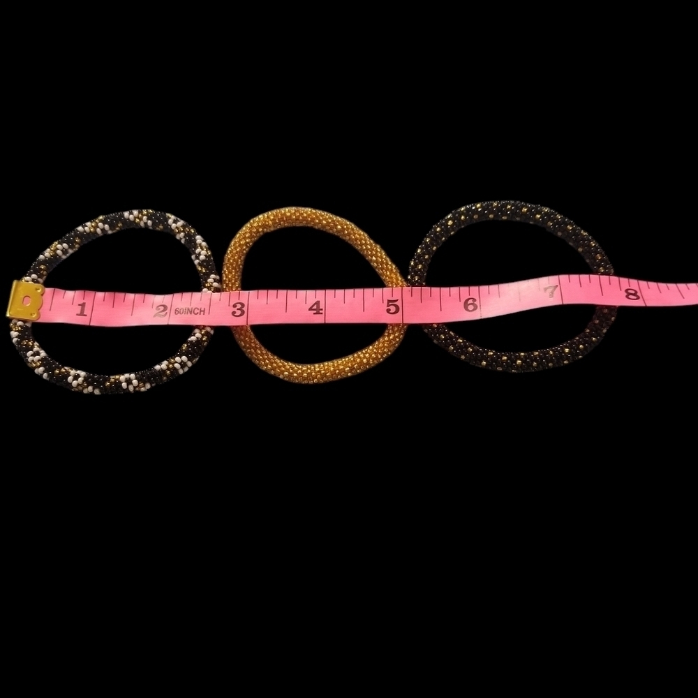 Nepal Roll on Bracelets - Black and Gold Set of 3 Handmade NWT - Picture 6 of 6